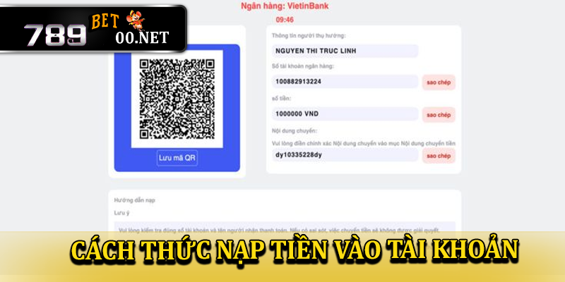 Cách thực hiện nạp tiền vào tài khoản 789bet00